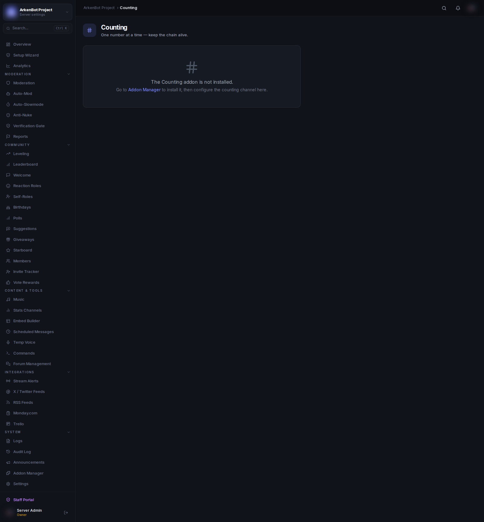Counting in the ArkenBot dashboard