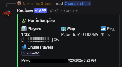 Game Server Status in the ArkenBot dashboard